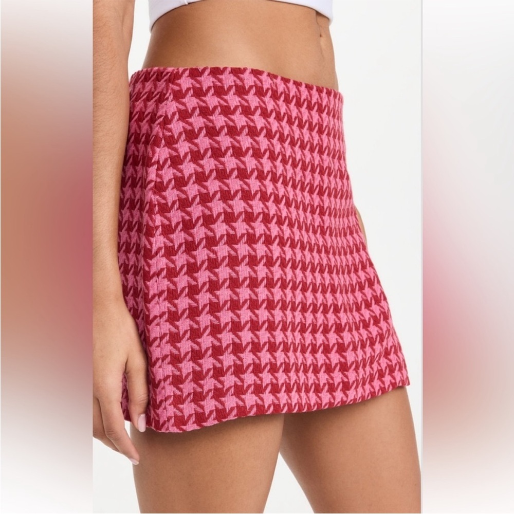 Afrm Melody Herringbone Mini Skirt Red and Pink Side Slit Sz Small - Picture 5 of 8